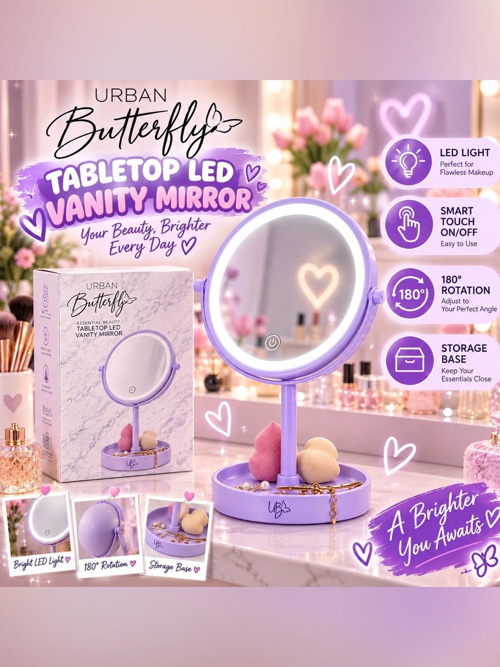 Purple LED Tabletop Vanity Mirror